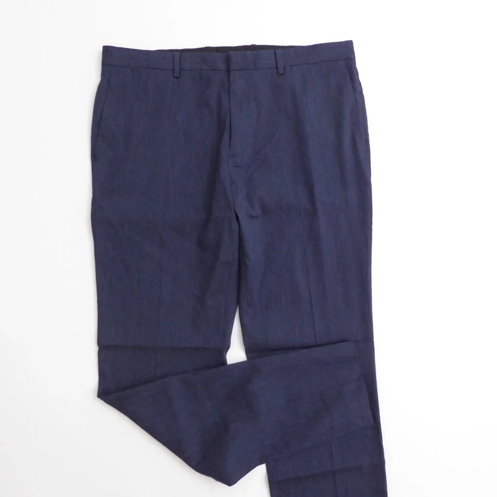 Theory Mens Jake W City Linen Pants Navy Blue N053209R 36